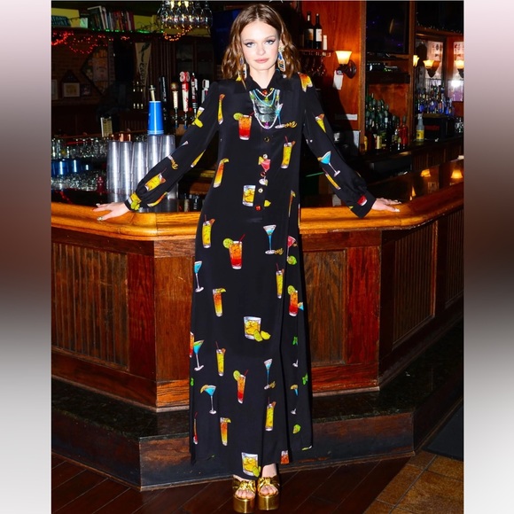 PARTY GIRL MAXI DRESS - CHEERS! Cocktails black size small 70’s chic jewels - Picture 1 of 14